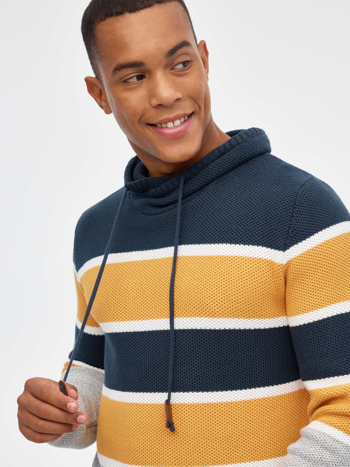 Striped turtleneck sweater navy detail view