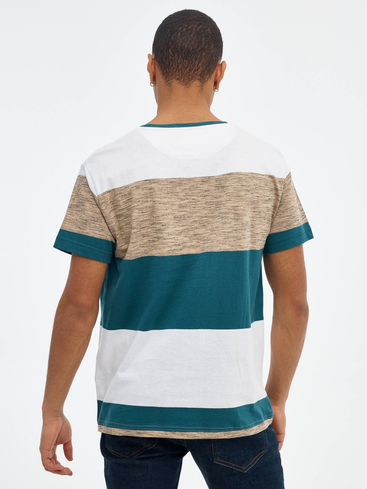 T-shirt color block print bege vista meia traseira