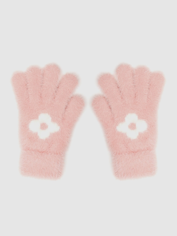 Guantes rosa con flor rosa