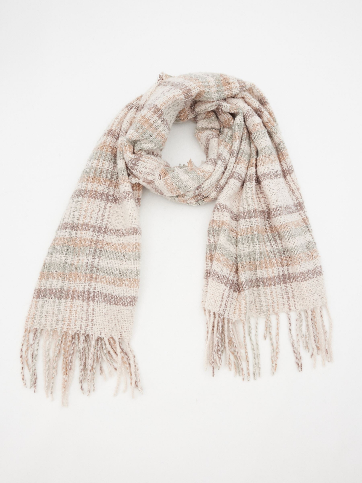 Plush plaid scarf beige