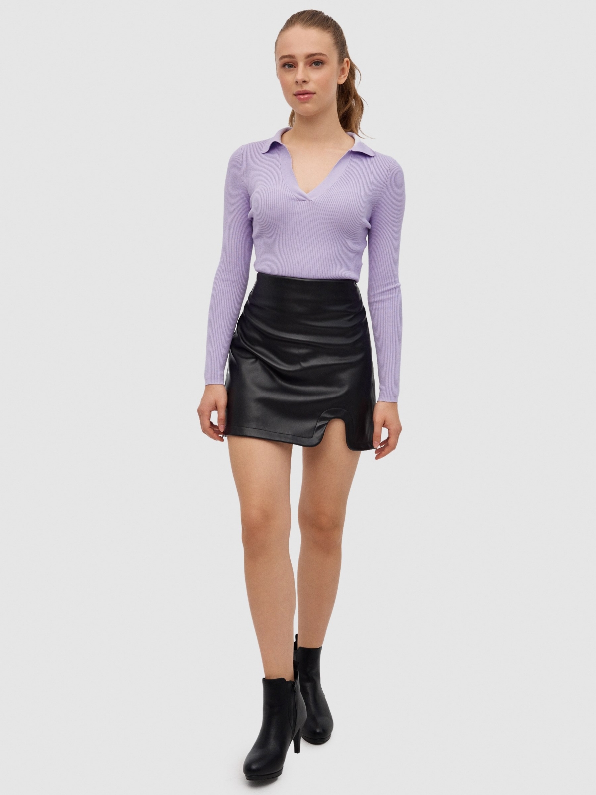 Camisola slim de gola redonda violeta vista geral frontal