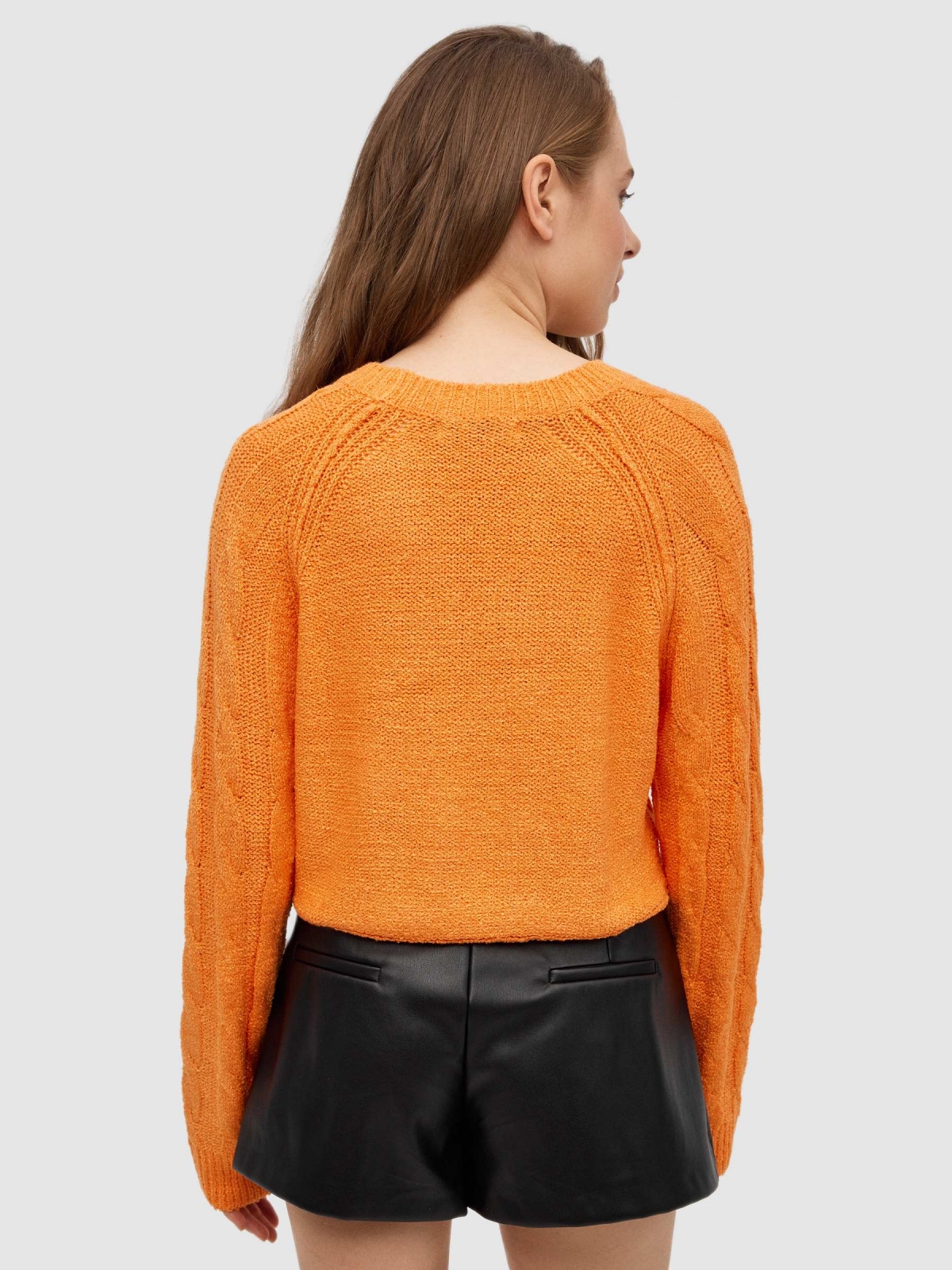 Eights crop sweater salmon middle back view