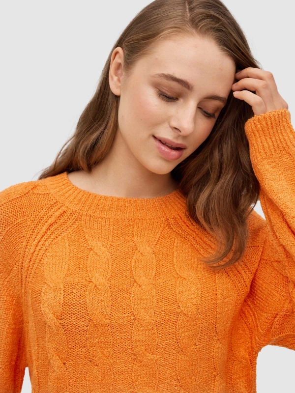 Eights crop sweater salmon detail view