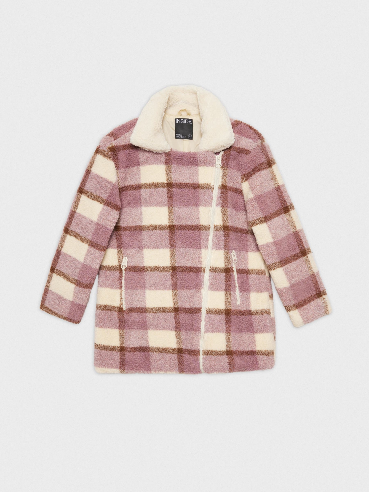  Checked print sheepskin jacket light pink