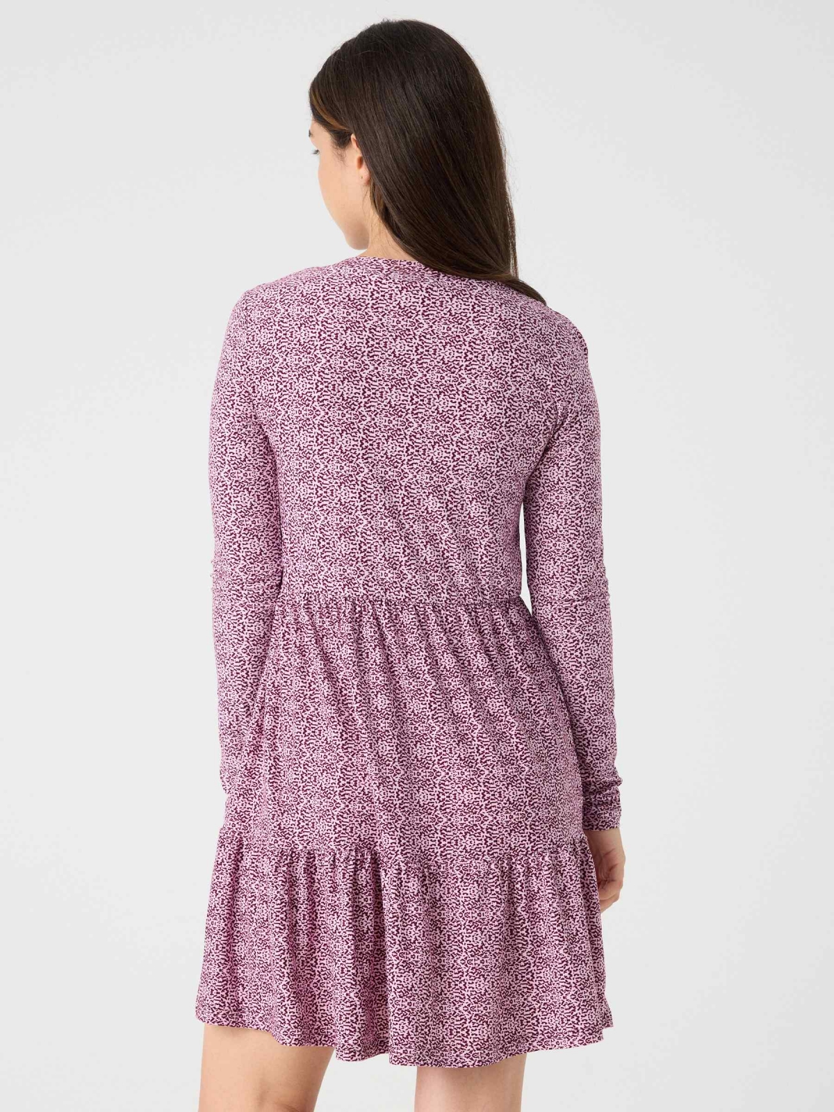 Printed dress with ruffle lilac middle back view