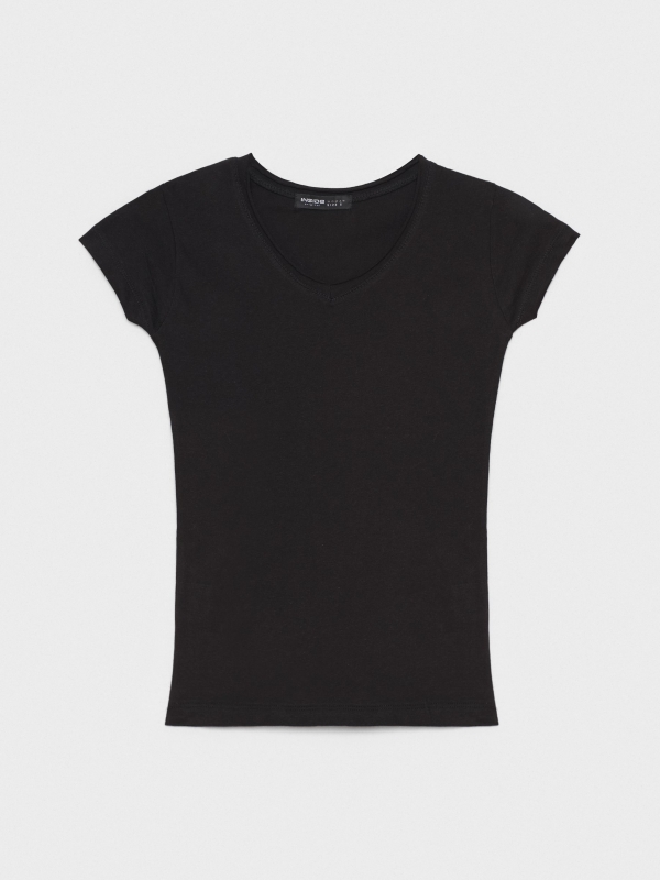  Camiseta básica cuello pico negro