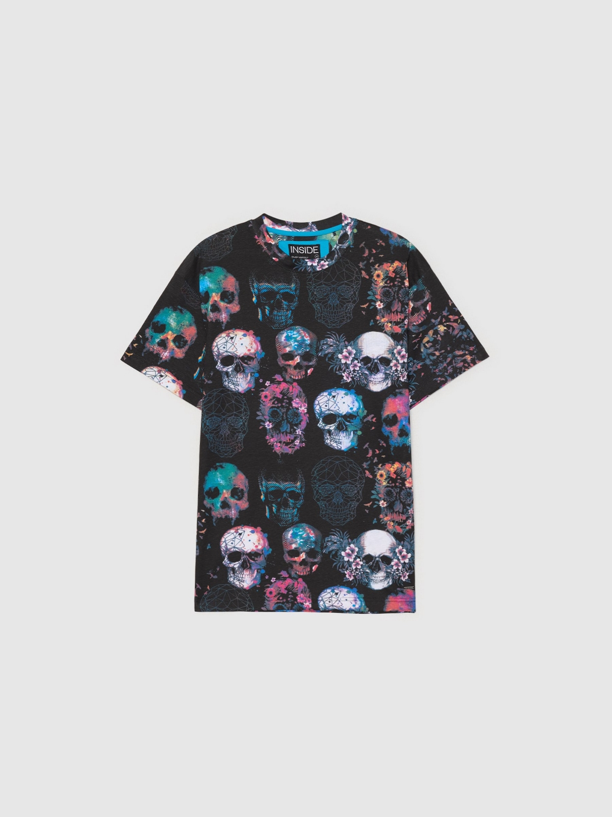  Camiseta calavera multicolor negro