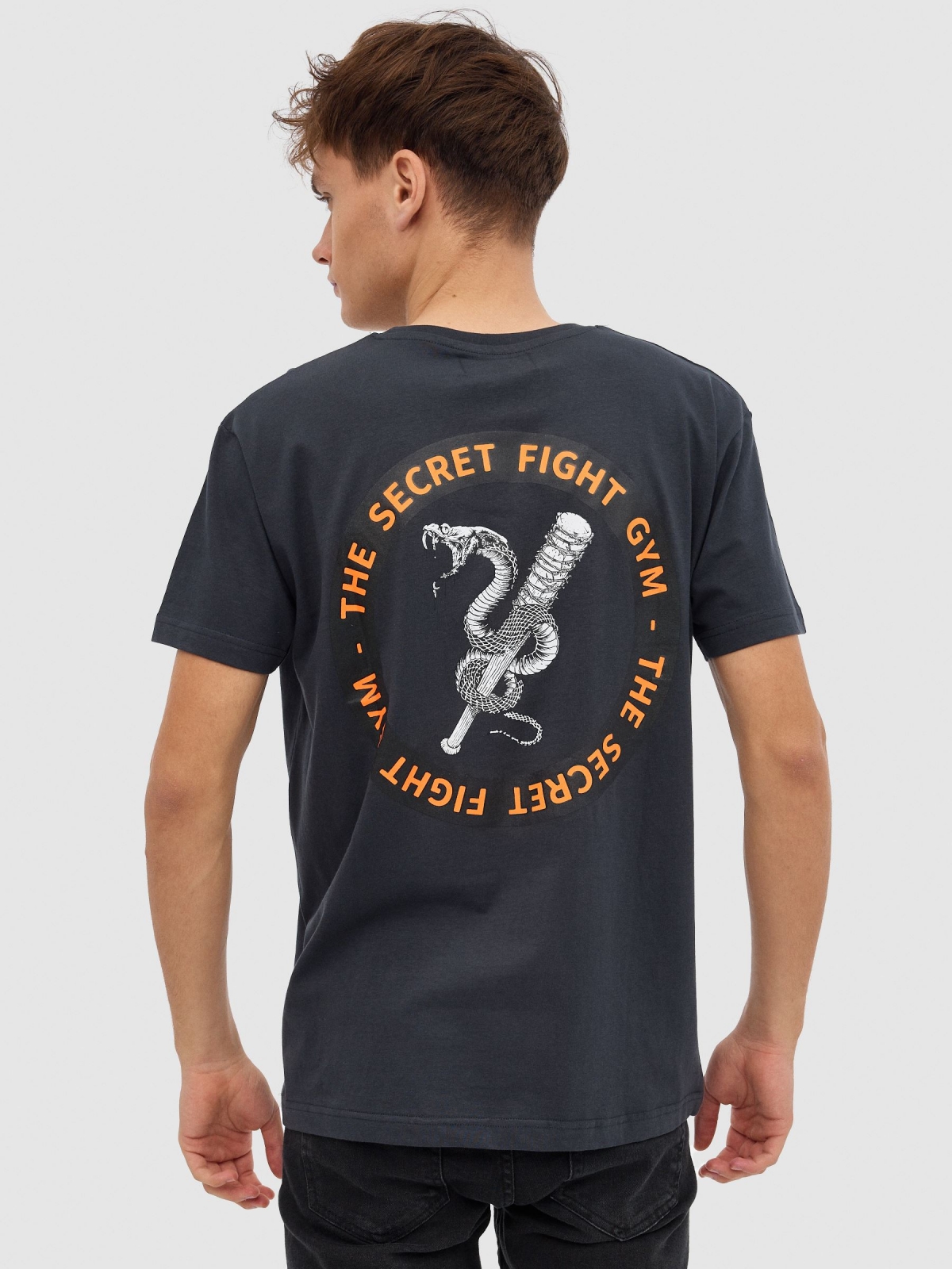 Secret fight T-shirt dark grey middle back view