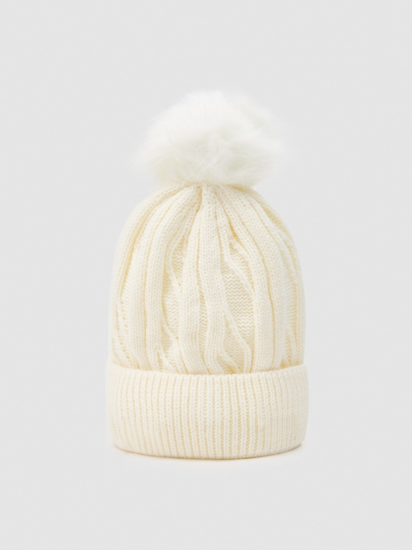 Gorro de ochos con pompón beige