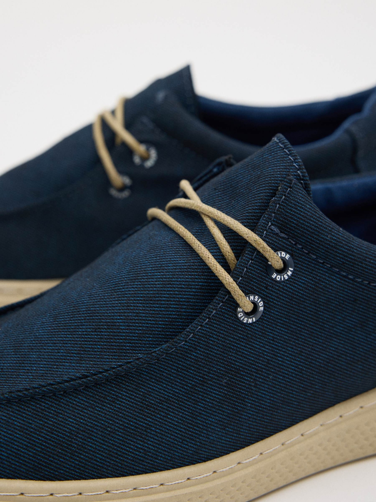 Casual navy canvas shoes petrol blue detail view