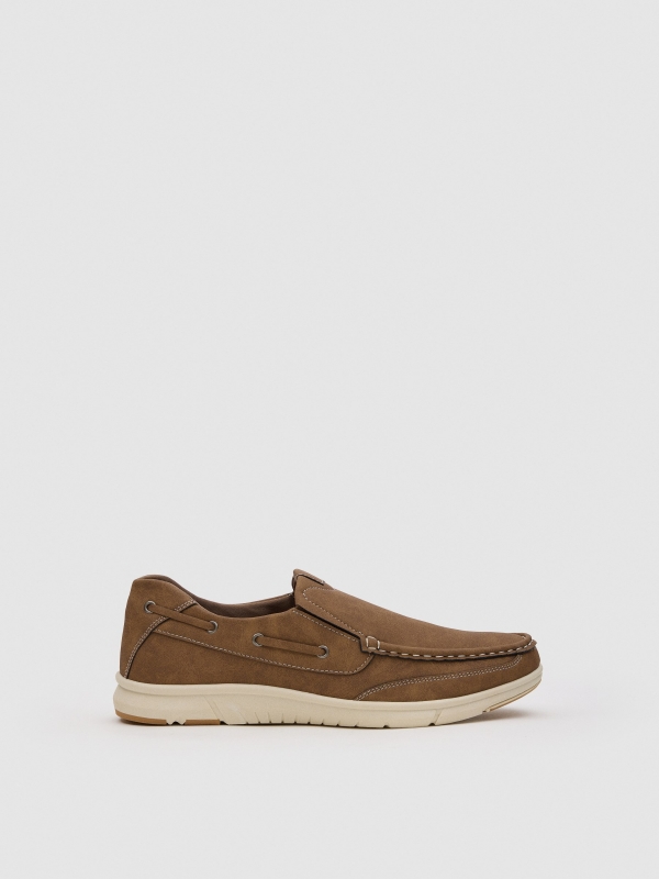 Elastic moccasin shoe dark brown