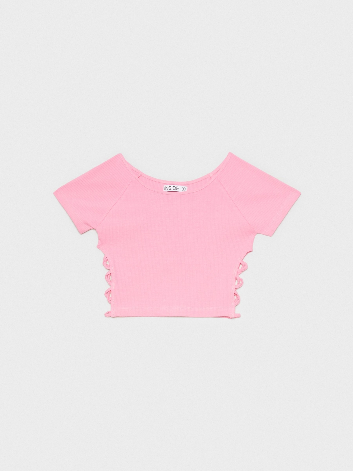  Crop T-shirt with cut out bubblegum pink