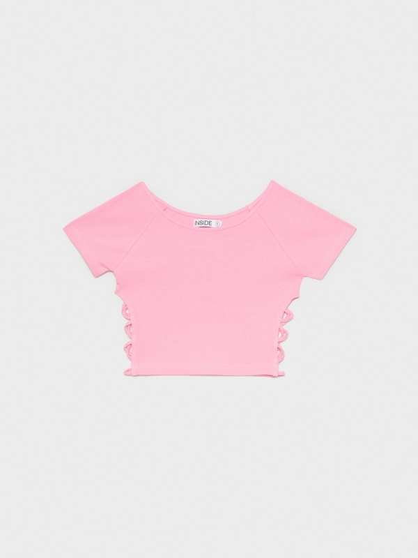  Crop T-shirt with cut out bubblegum pink