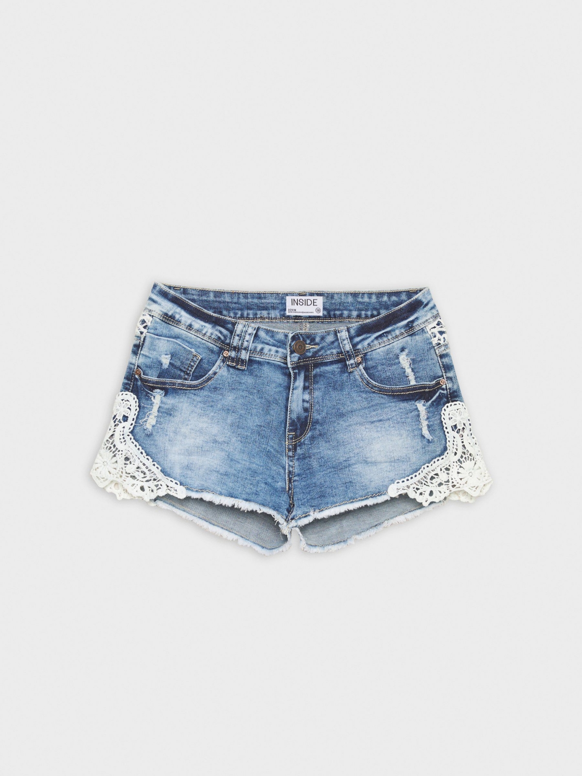  Crochet distressed denim shorts blue