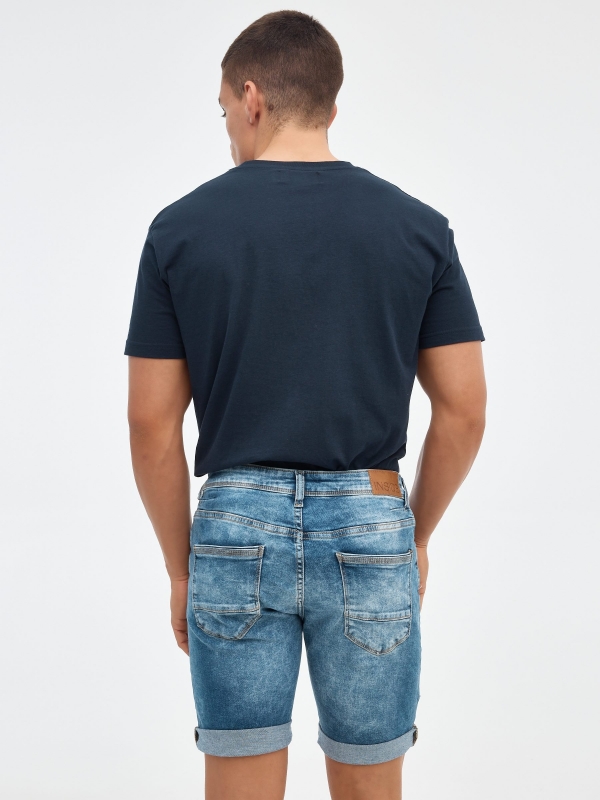 Distressed denim bermuda short blue middle back view