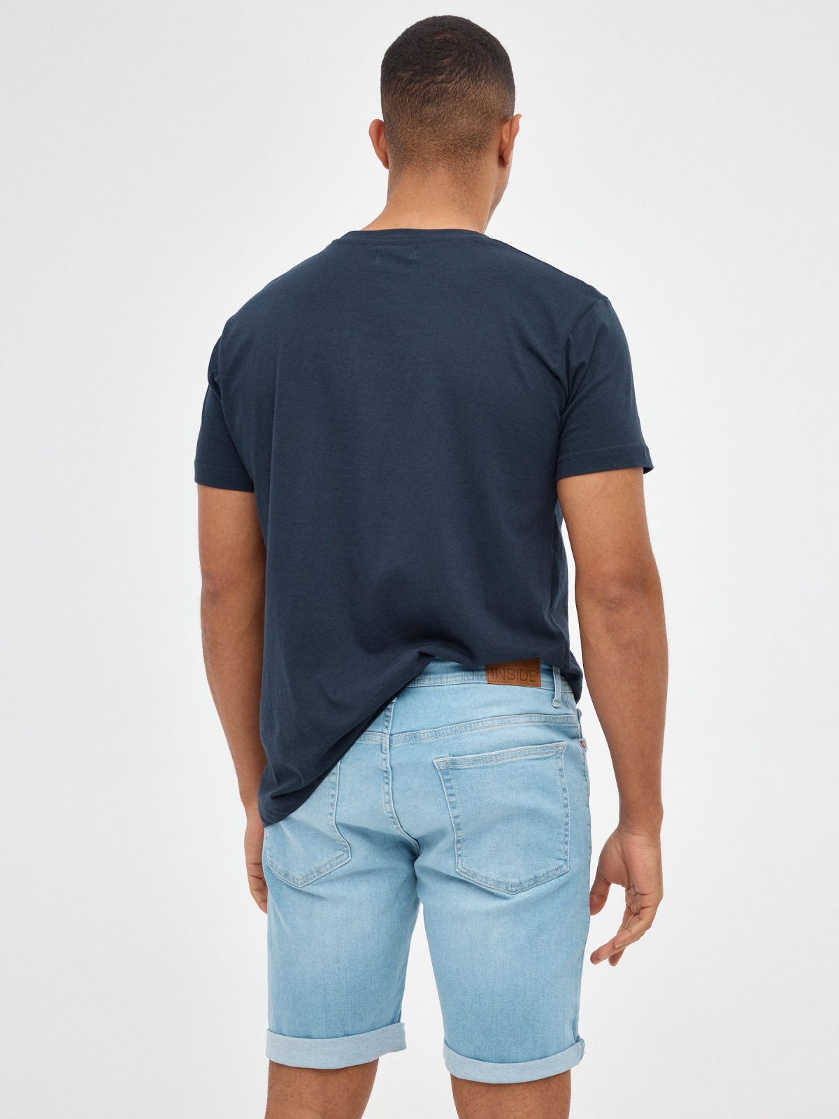 Calções de Bermudas Skinny Denim azul vista meia traseira