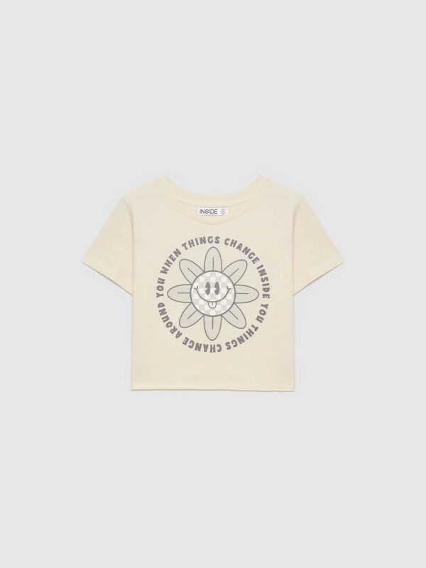  Smile crop t-shirt sand