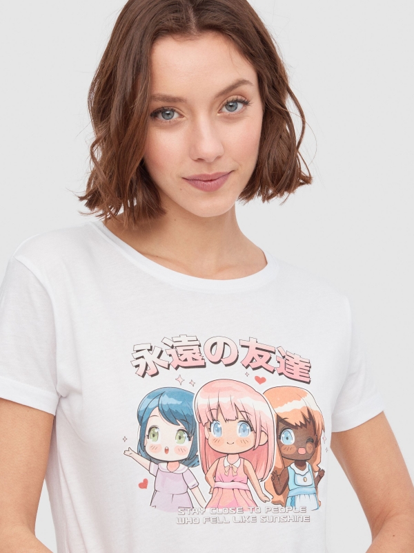 T-shirt com estampado kawaii branco vista detalhe