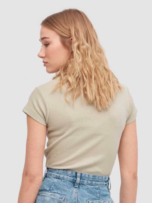 Basic rib t-shirt greyish green middle back view