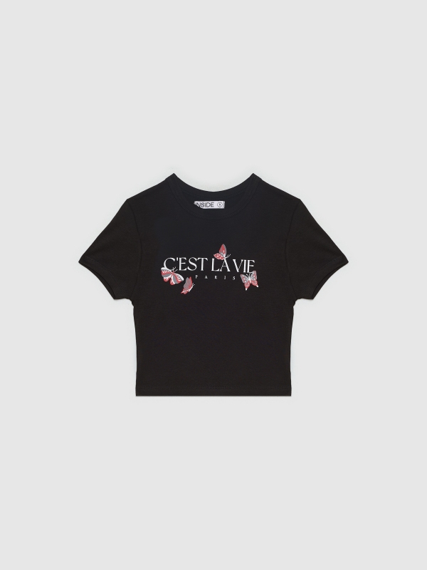  Camiseta crop C'est la vie negro