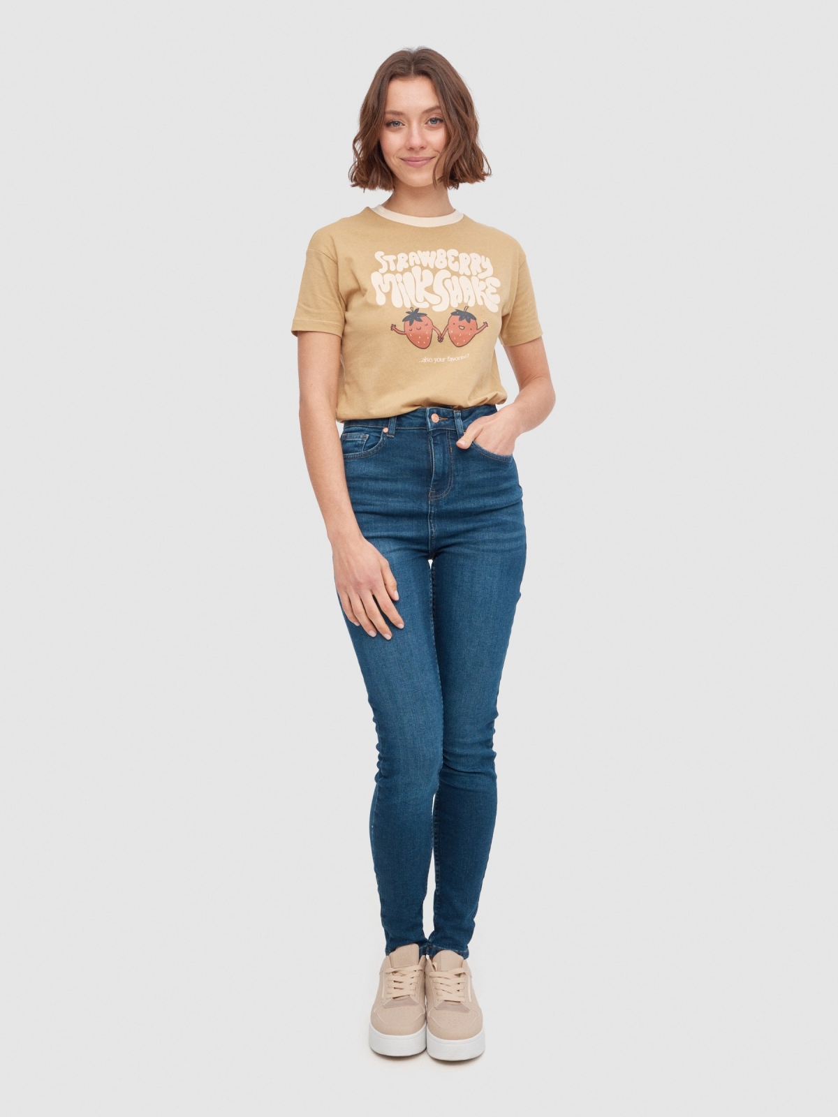 Strawberry Milkshake t-shirt ochre front view