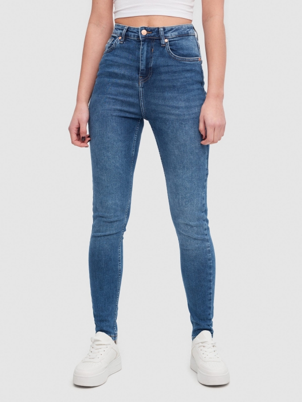 High rise skinny jeans blue middle front view