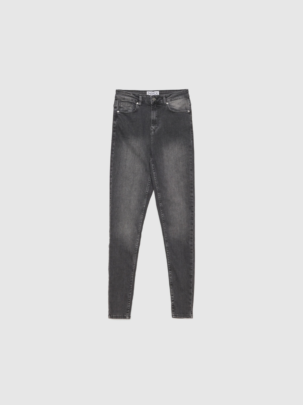  Jeans skinny tiro alto desgastados negro