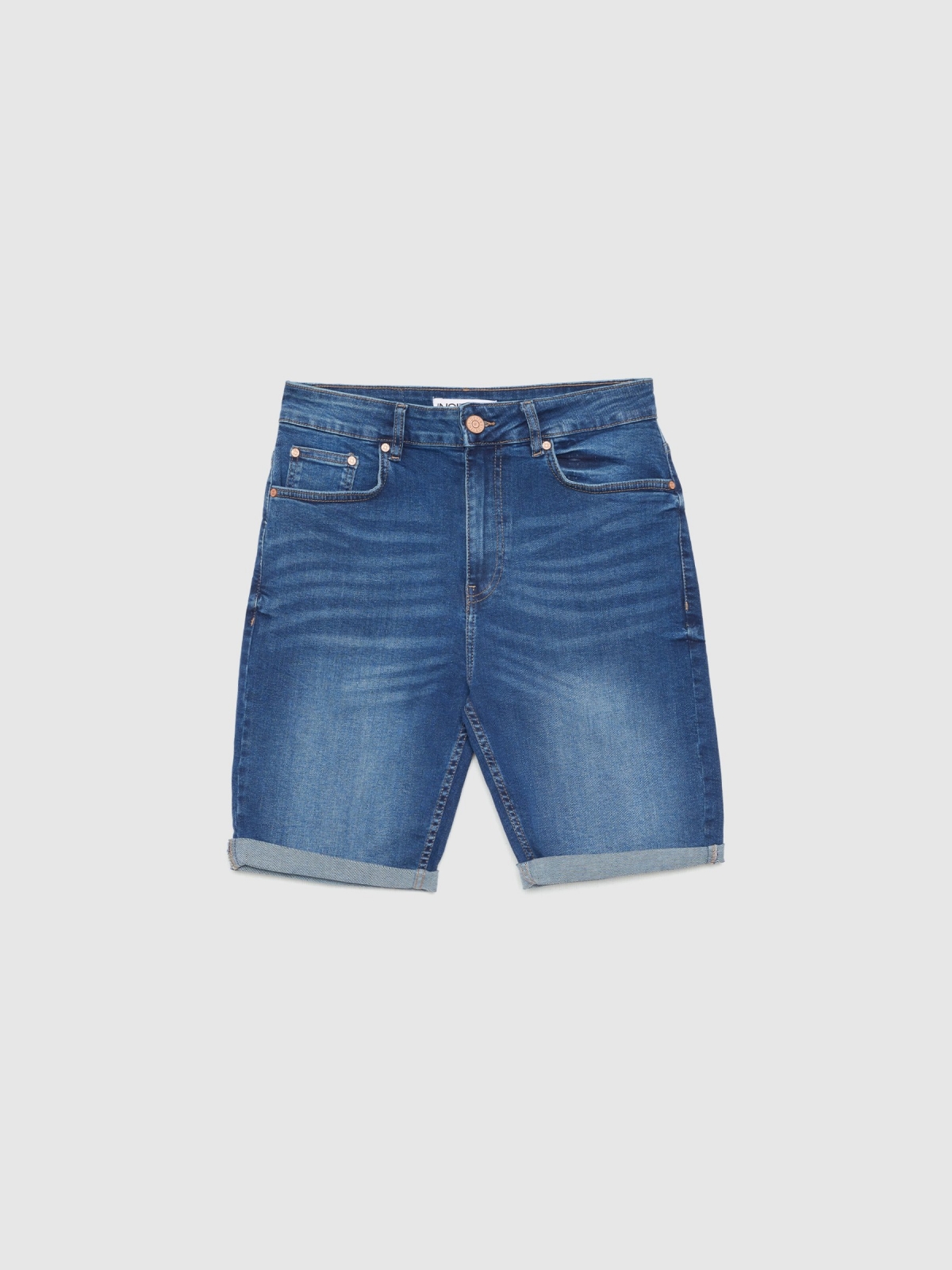  Dark blue slim denim bermuda shorts blue