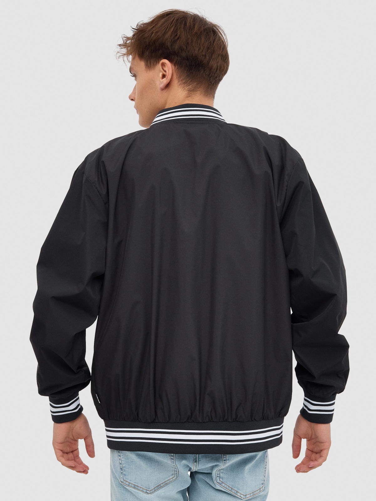 Nylon bomber jacket black middle back view