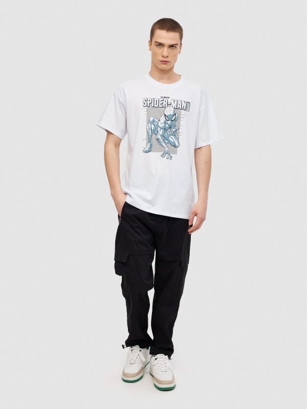 T-shirt oversize Spiderman branco vista geral frontal