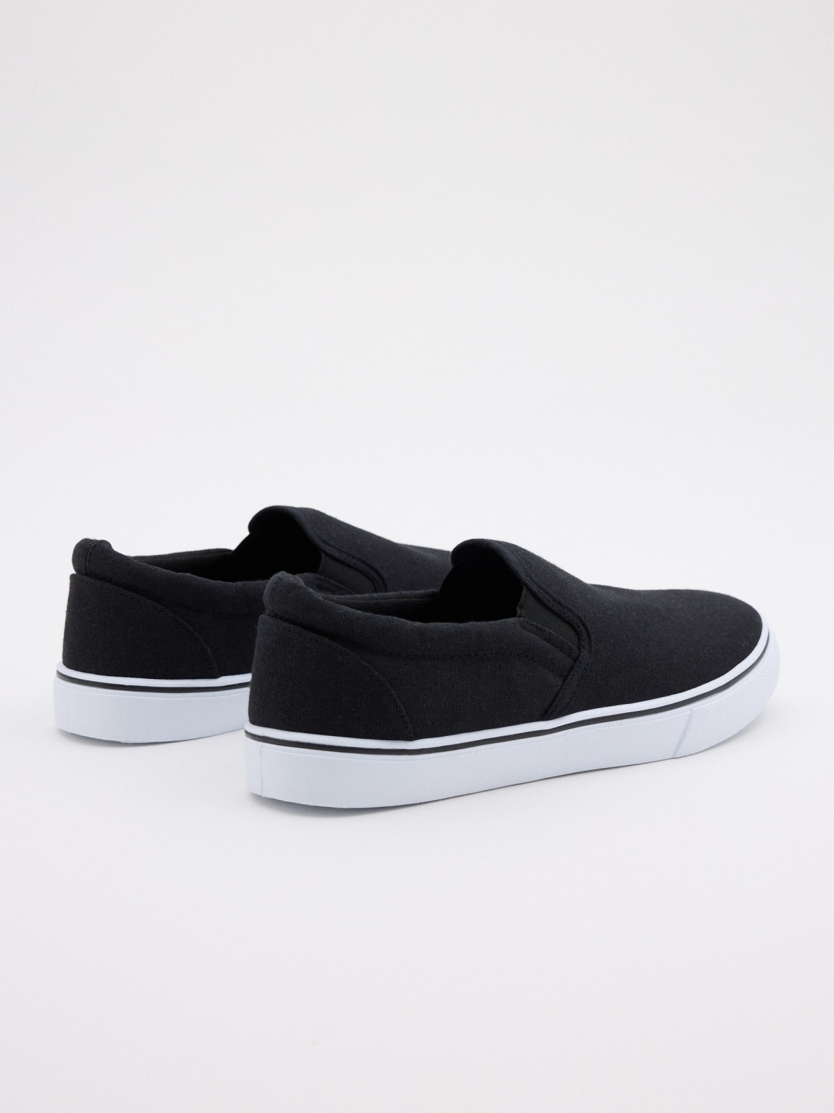 Elastic black canvas shoe black 45º back view