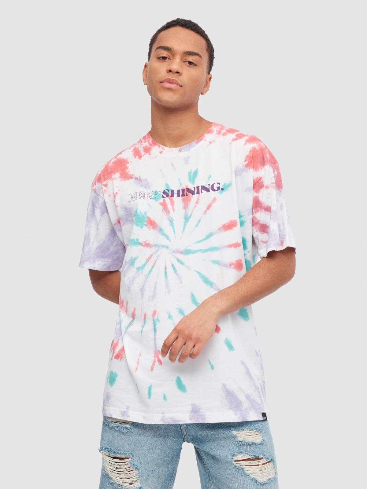 Camiseta tie dye multicolor blanco vista media frontal