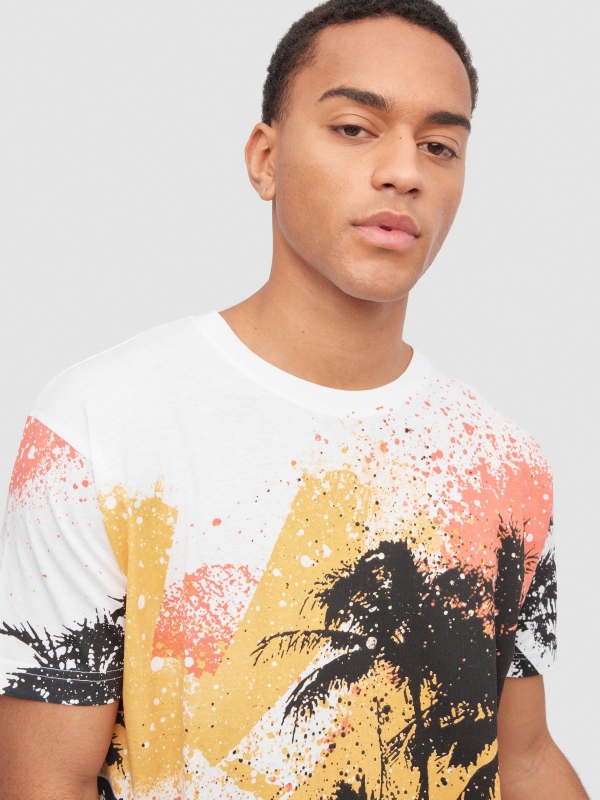 Tropical palm trees t-shirt white detail view