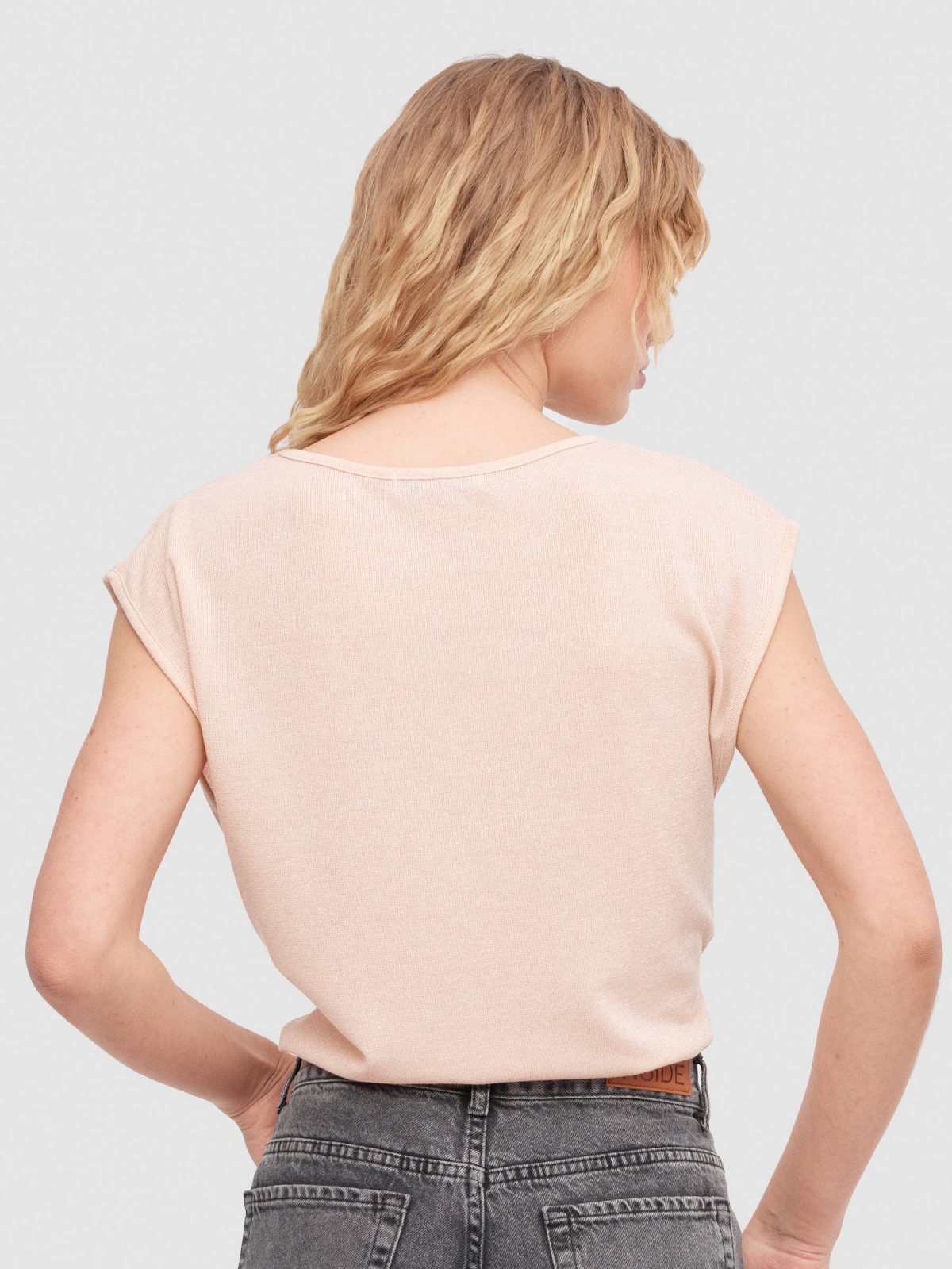 T-shirt de lurex fluido rosa nude vista meia traseira