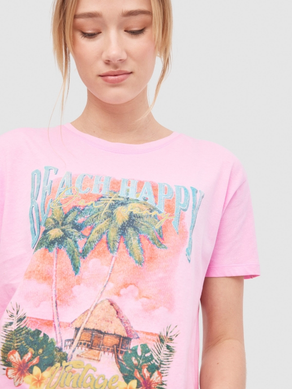 Beach Happy t-shirt magenta detail view