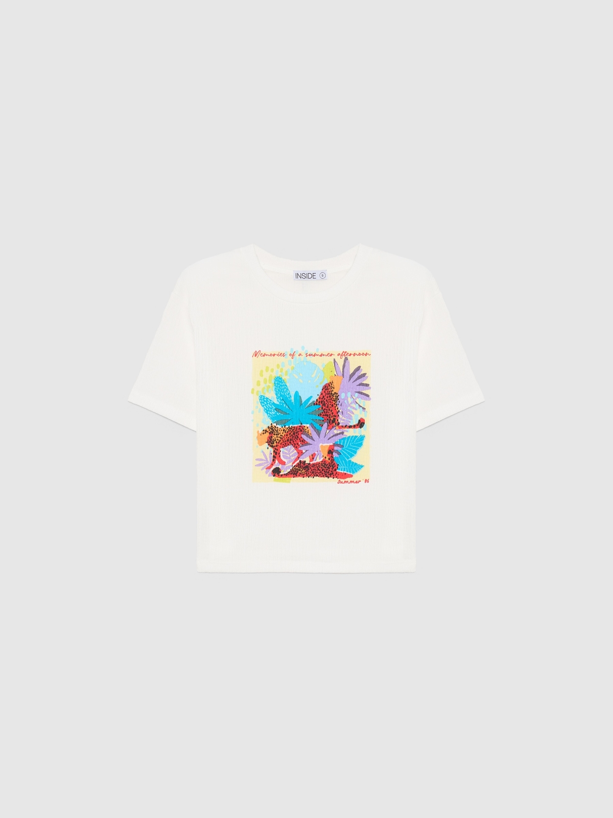  T-shirt de manga curta com estampado tropical off white