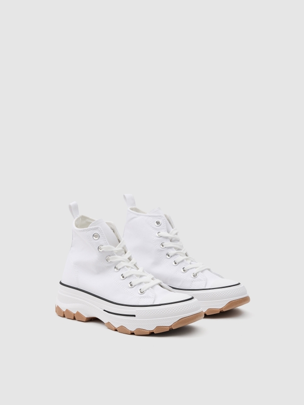 Canvas platform boot white 45º front view