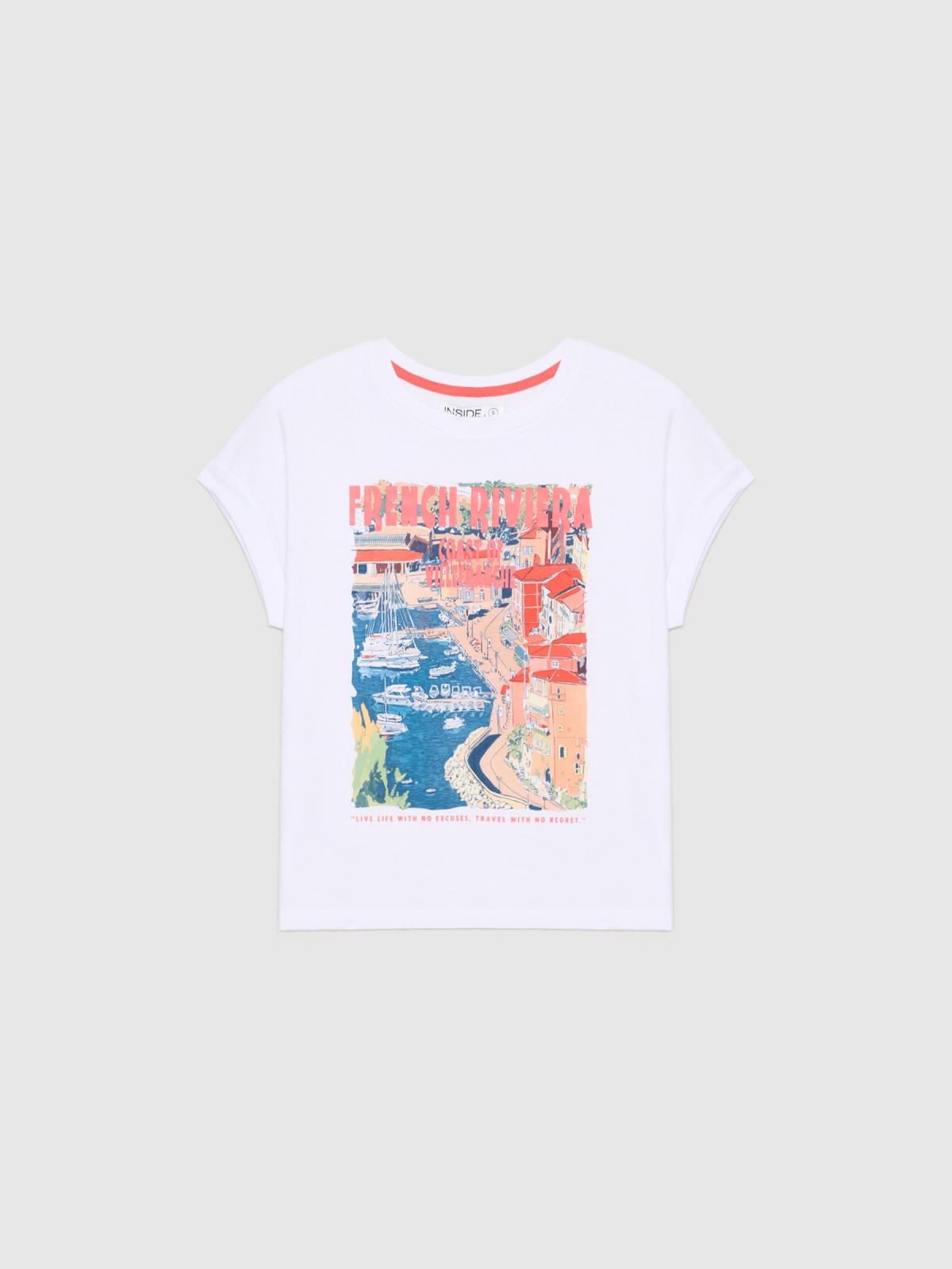  T-shirt com paisagem costeira branco