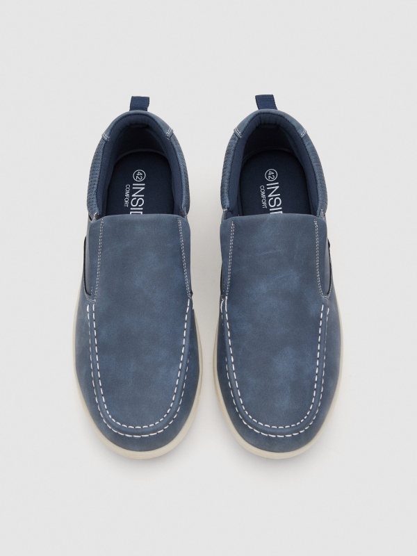 Mocassim desportivo azul aço vista superior