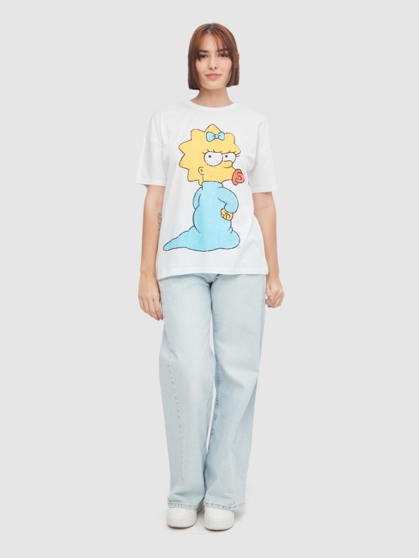 T-shirt oversize Maggie Simpson branco vista geral frontal