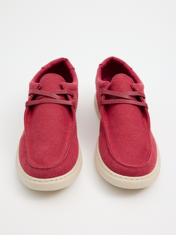 Red wallabee shoe zenithal view