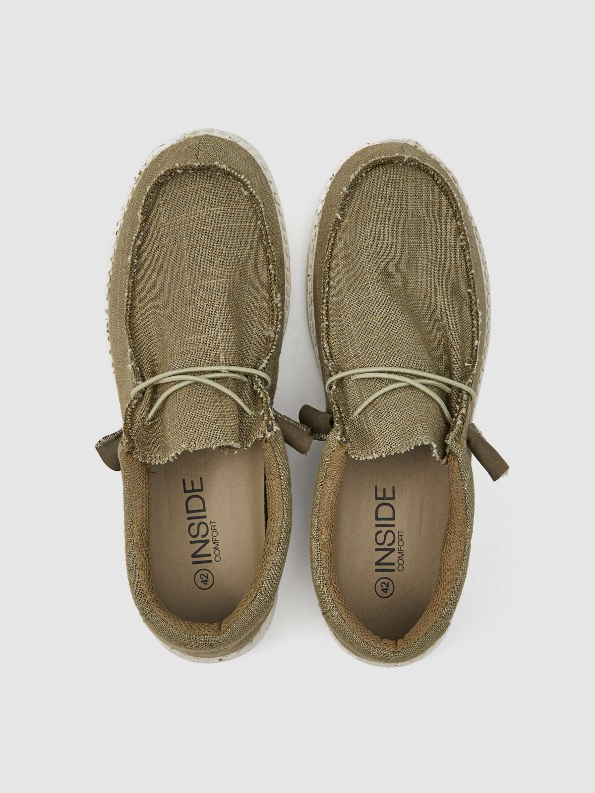 Canvas boat shoes khaki zenithal view