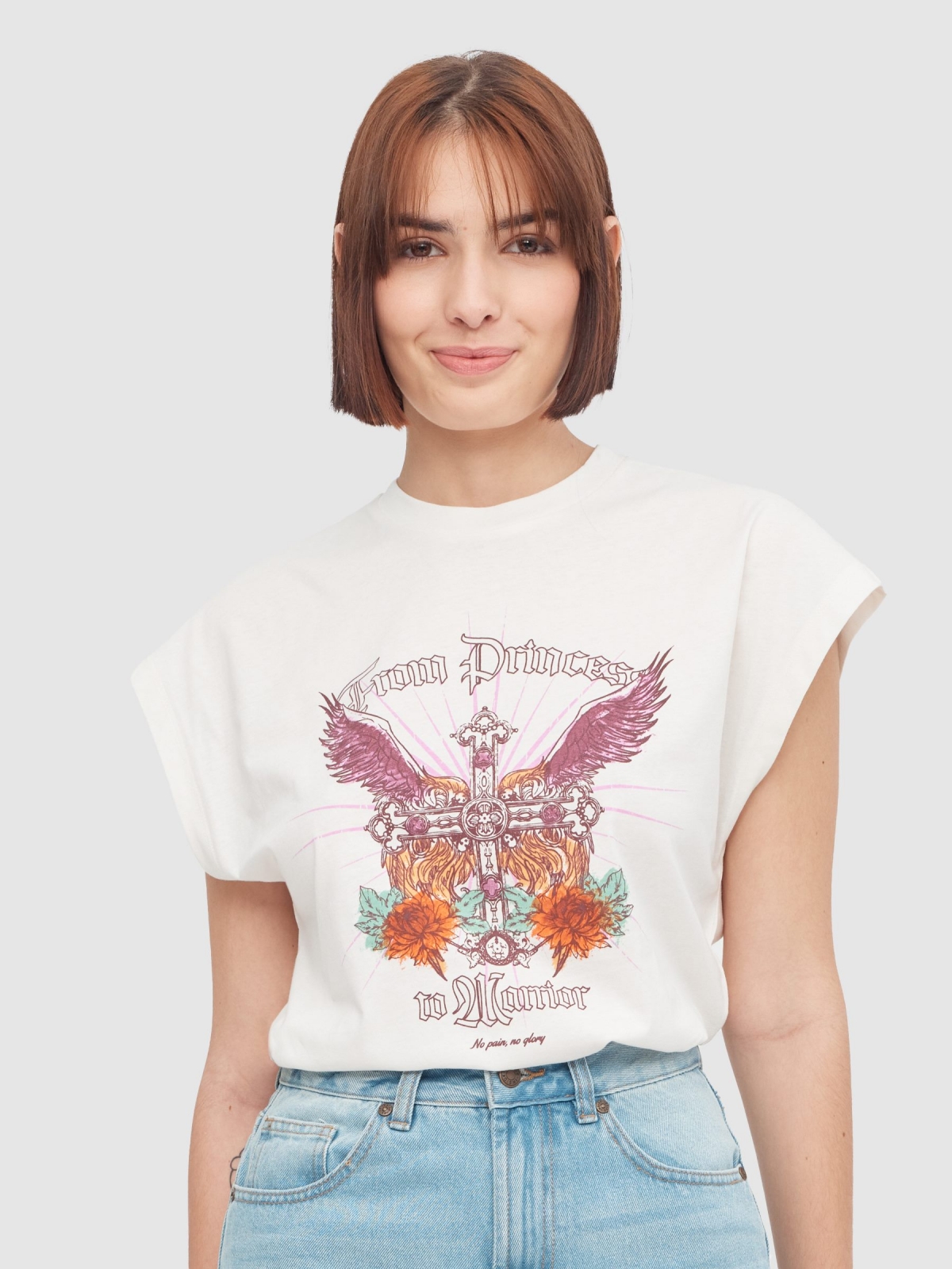 Camiseta oversize From Princess blanco roto vista media frontal