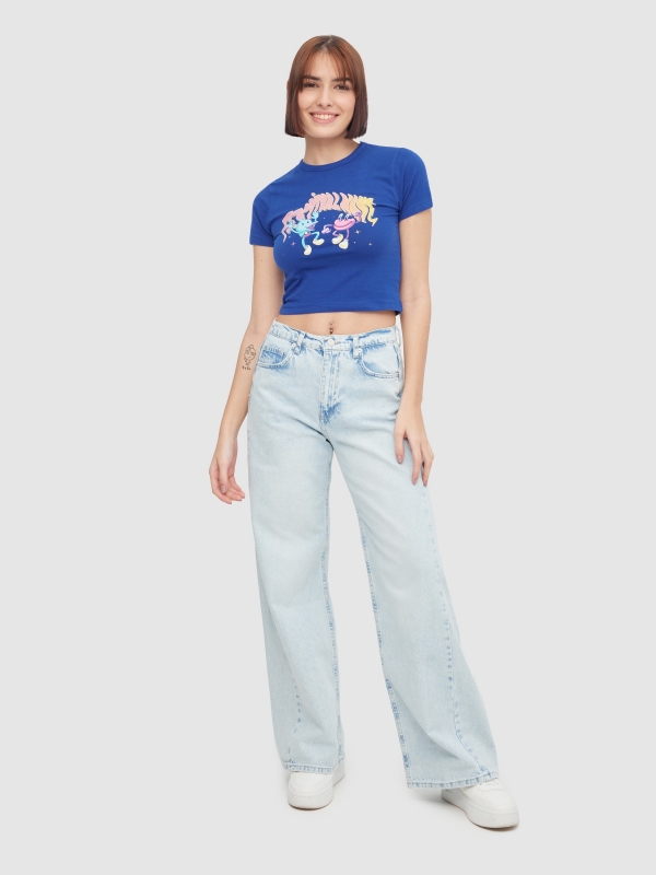 Festival Wave crop top electric blue front view