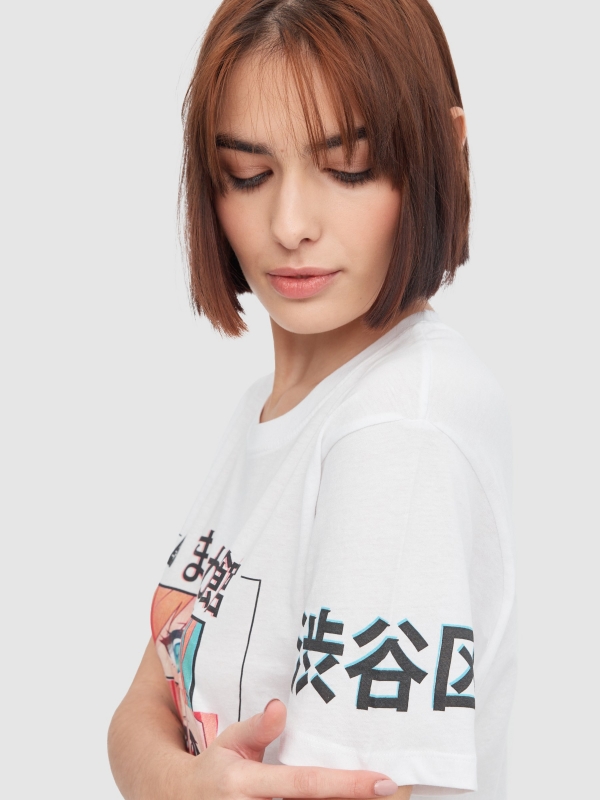 Japanese illustration oversize t-shirt white detail view