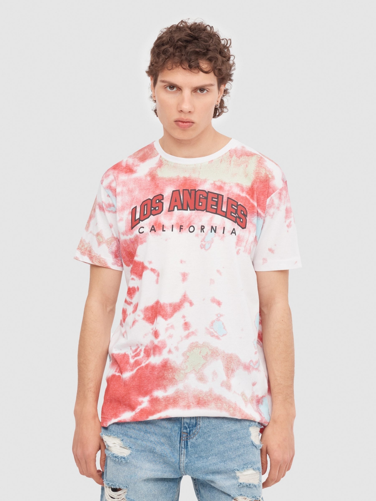 Camiseta tie dye blanco vista media frontal