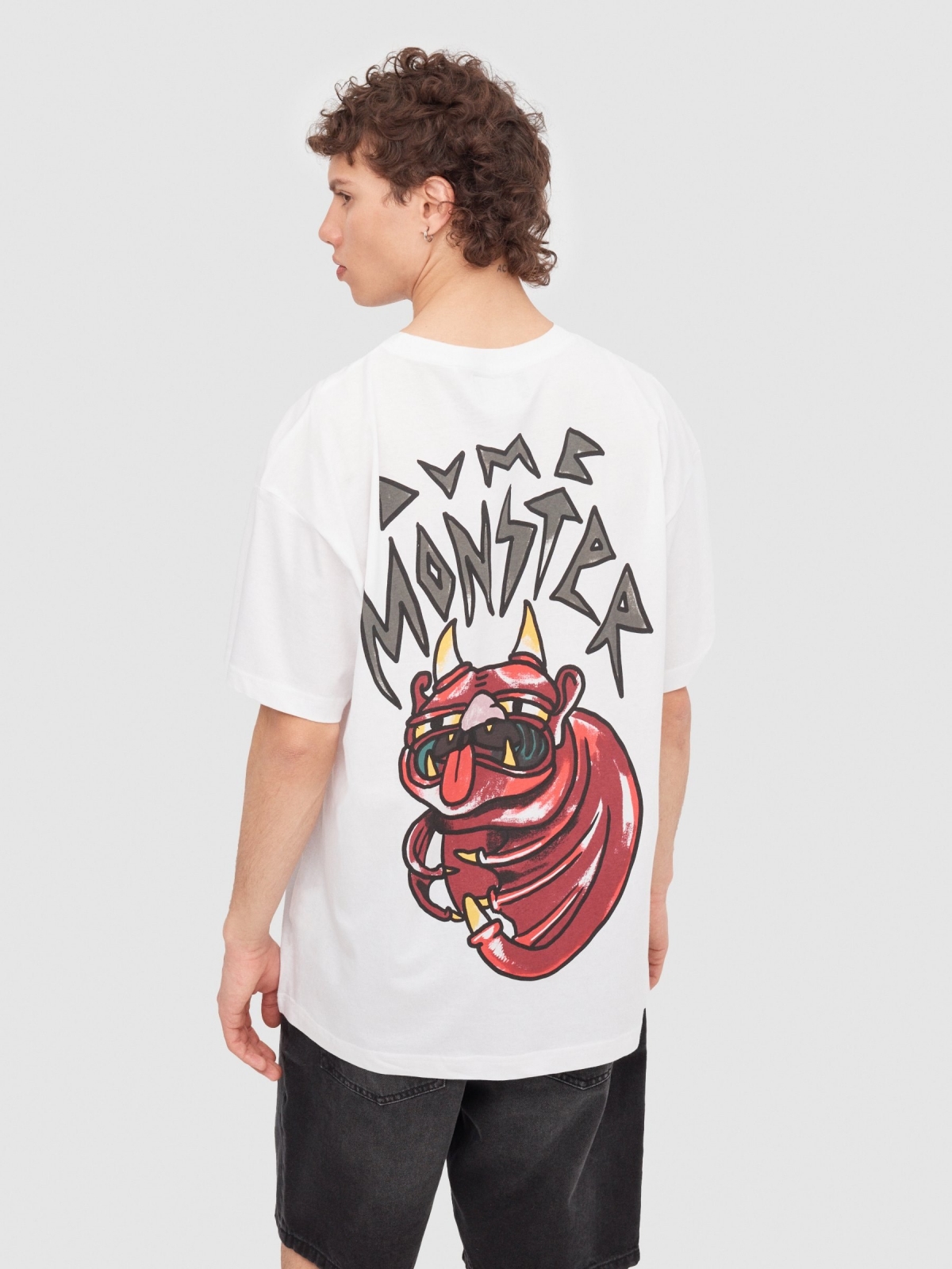 Camiseta Monster blanco vista media trasera