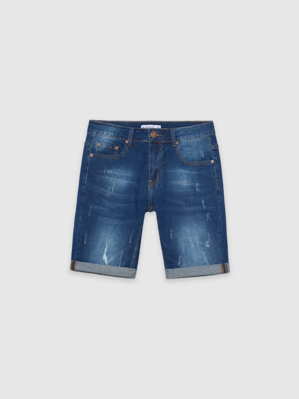 Washed effect denim bermuda blue detail view