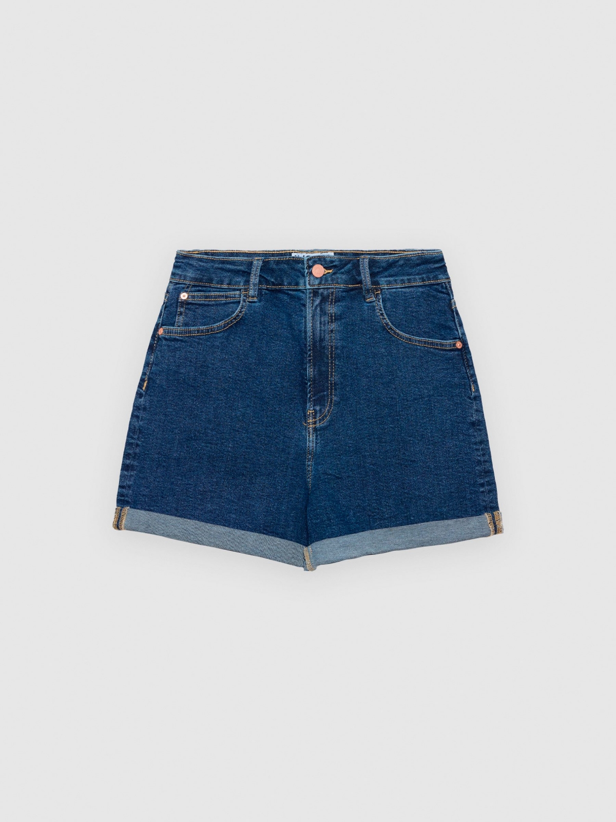  Shorts mom slim denim azul oscuro