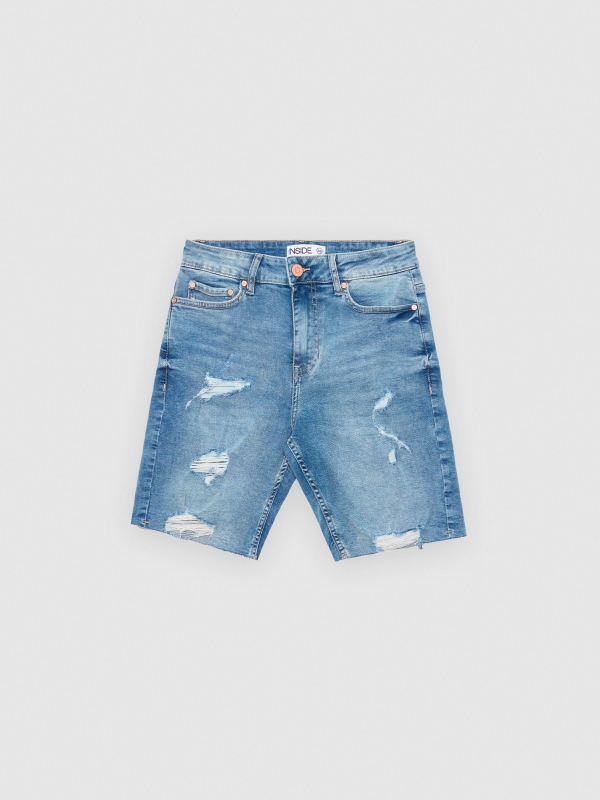  Calções de ganga rasgada Skinny Bermuda azul